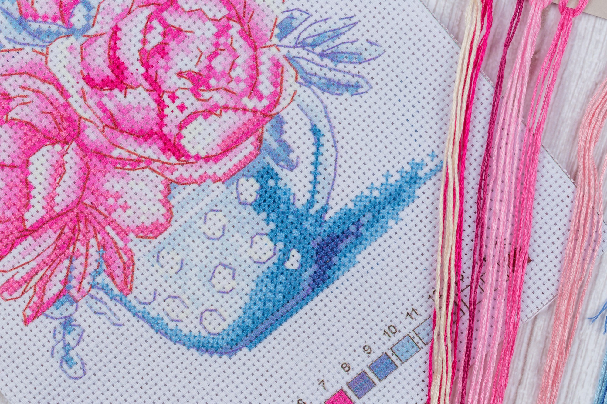 close-up of satin stitch floral